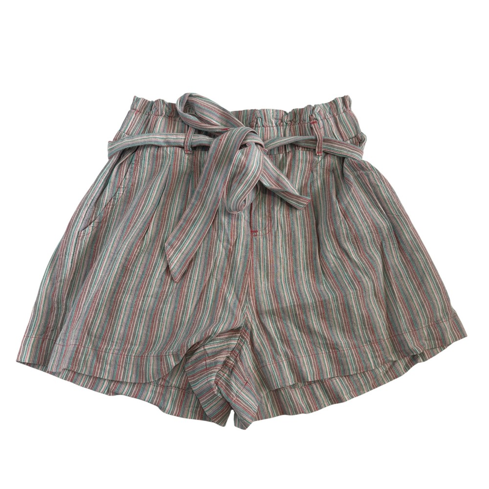 American Eagle Striped Paperbag Waist Shorts Linen Blend Tie Belt Sz S